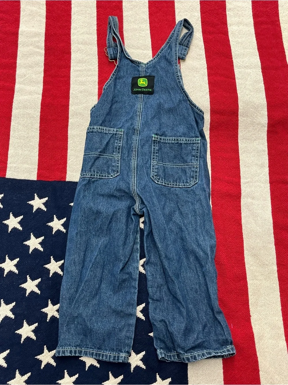 John Deere Blue Denim Kids Overalls with Logo Patch Boys Size 3T